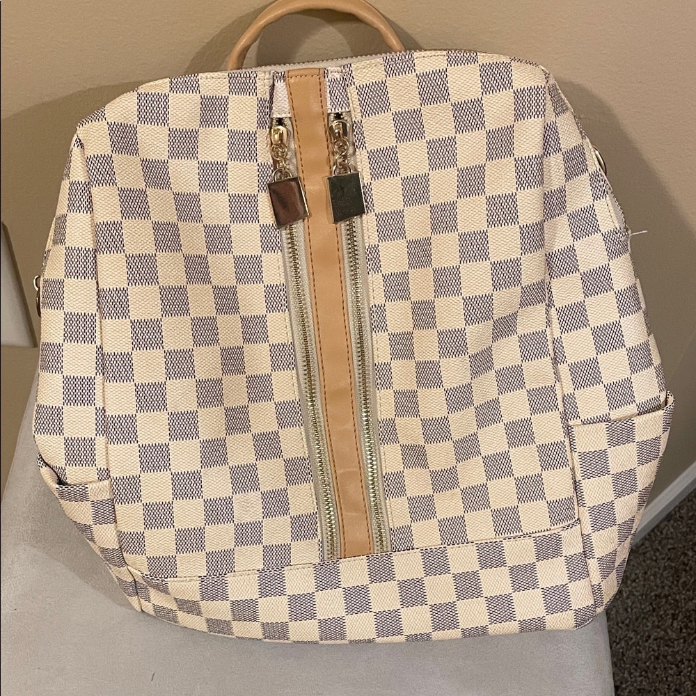 Checkered Backpack with Tan Accents